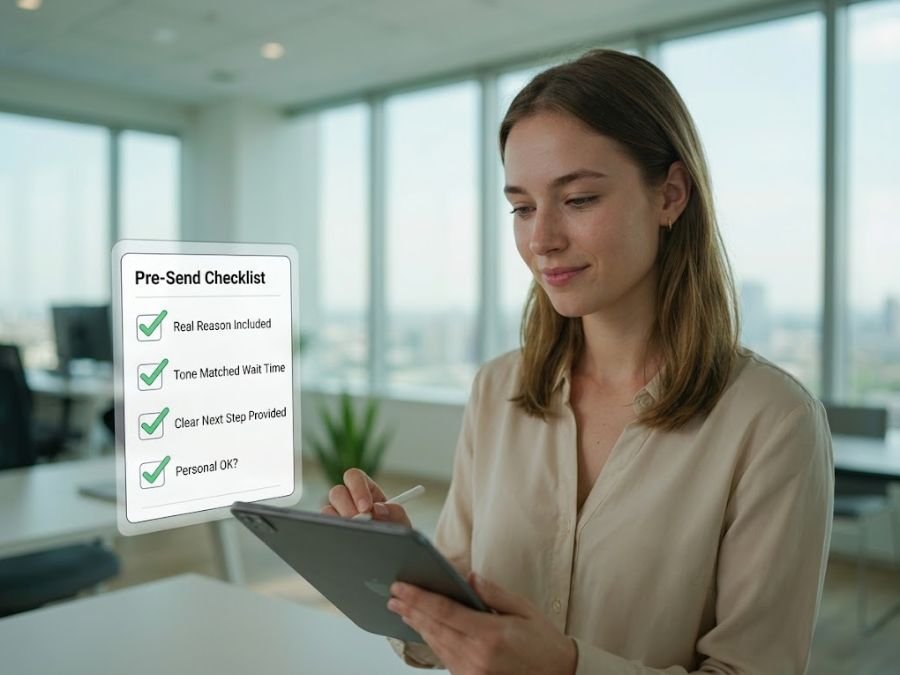 professional verifying the aert checklist before sending the final client email