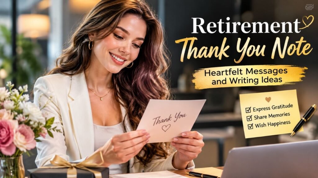 retirement thank you note card on desk