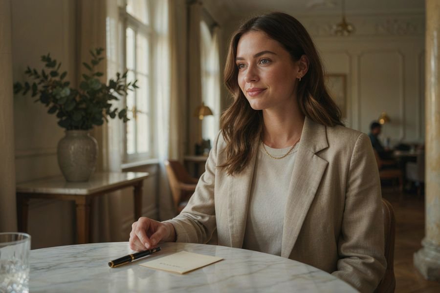 Elegant woman with a private love note for secret feelings