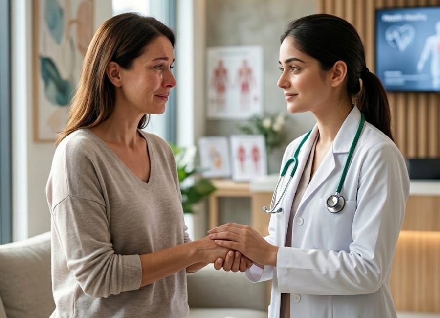 Thanking female doctor after surgery