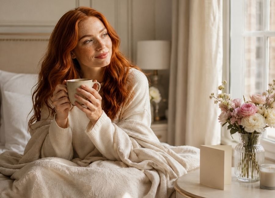 Woman resting peacefully while recovering at home