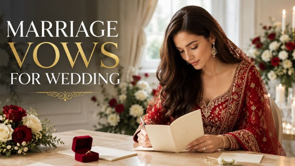 British bride writing personal marriage vows for her wedding