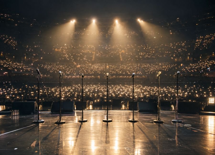 Concert stage and audience lights representing the For Youth connection with ARMY