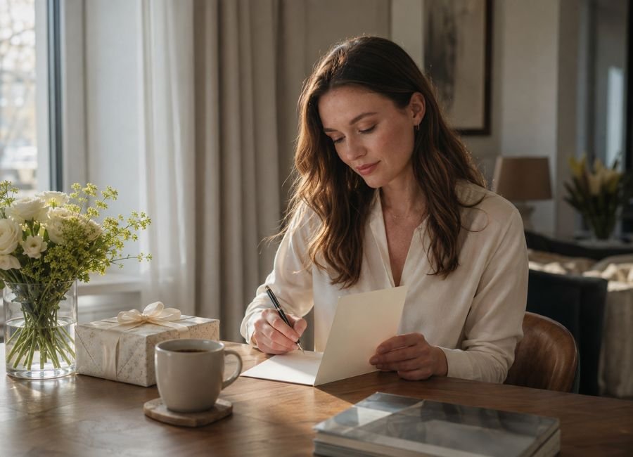 Writing happy birthday wishes in a card