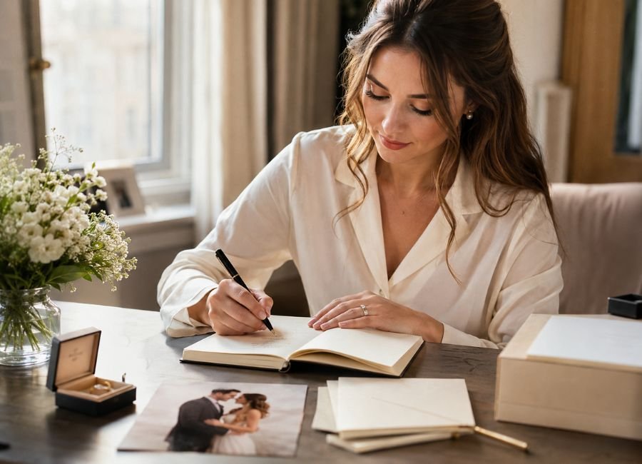 Bride personalizing her wedding vows with meaningful memories